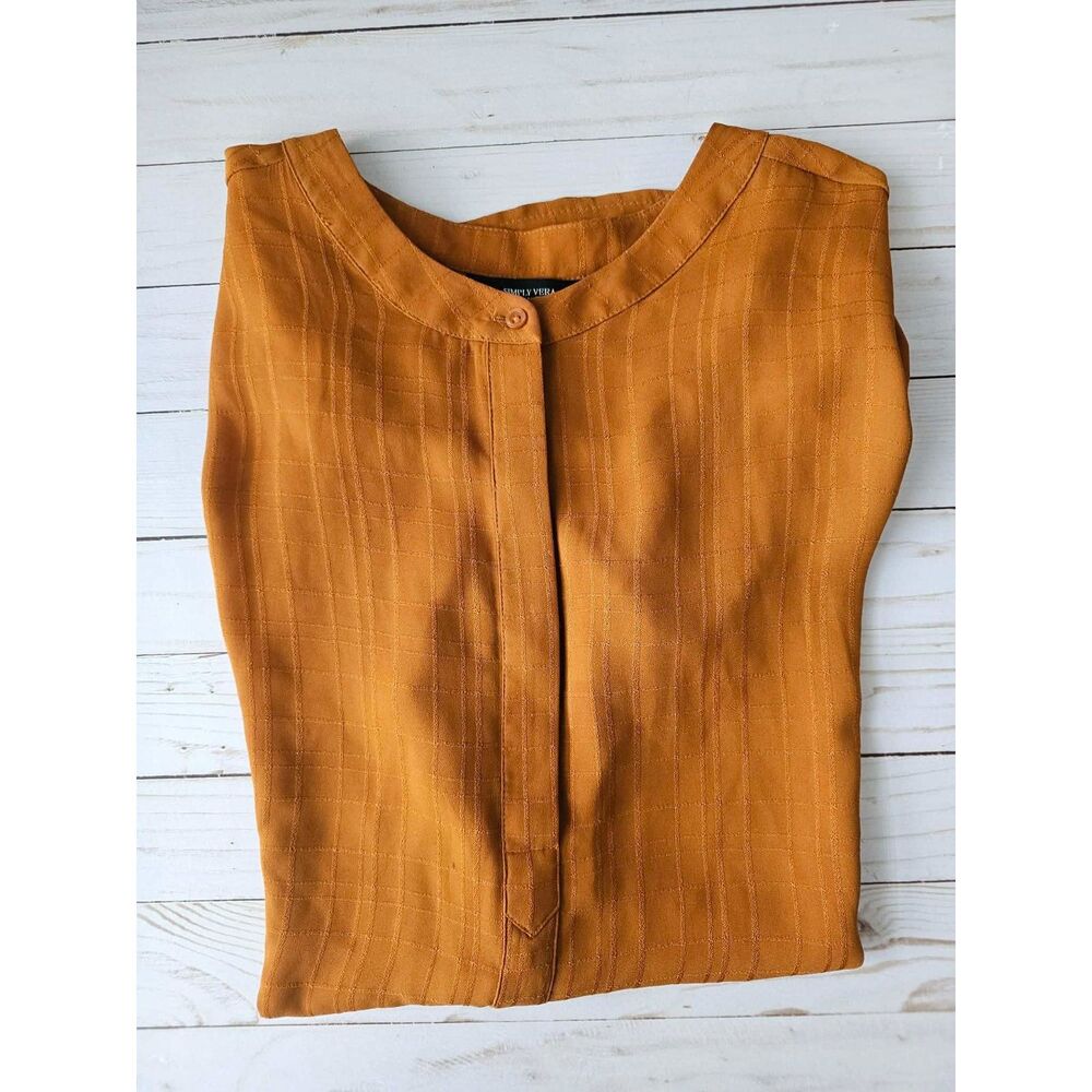 Simply Vera Vera Wang Women’s XL Orange Textured Plaid Button Front Top